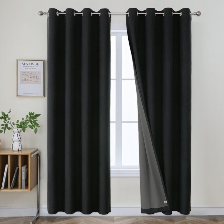 Joydeco 100% Blackout Curtains Black Long 2 Panels Set Faux Linen 96 Inch Blackout