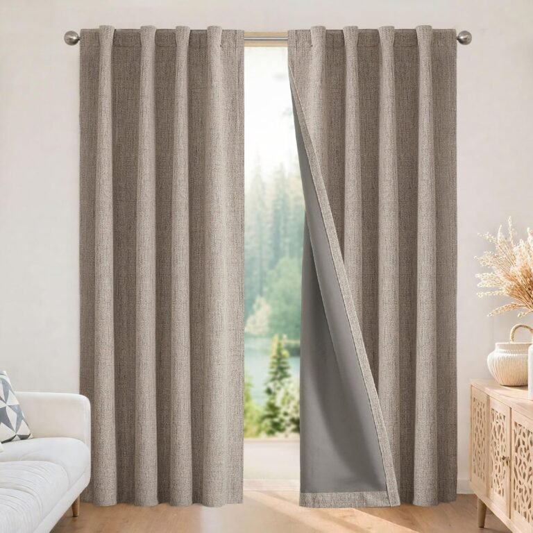 Joydeco 100% Blackout Curtains for Bedroom – Natural Linen Curtains 96 Inch Long, Thermal