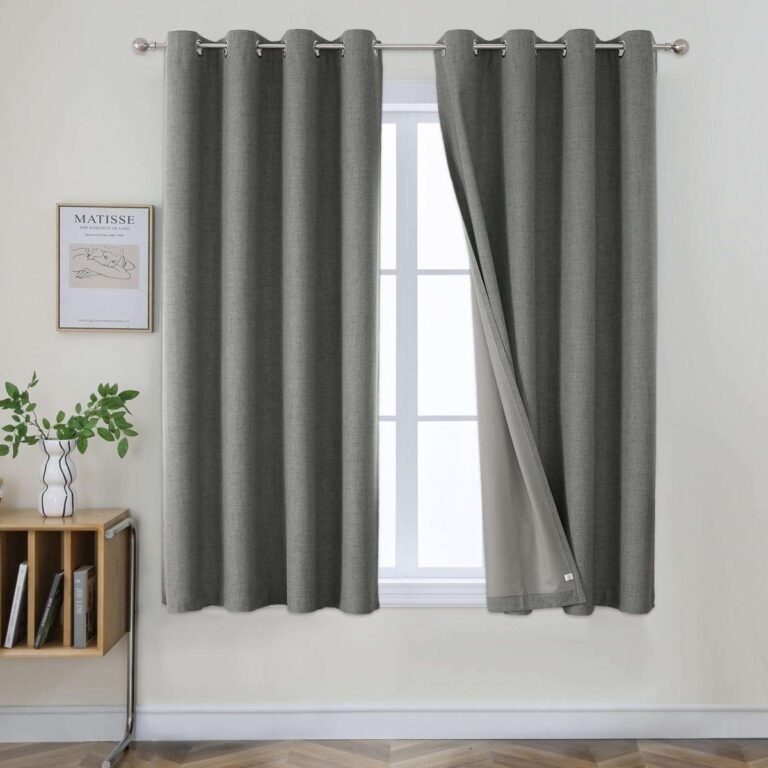 Joydeco 100% Blackout Curtains Grey Long 2 Panels Set Faux Linen 96 Inch Blackout