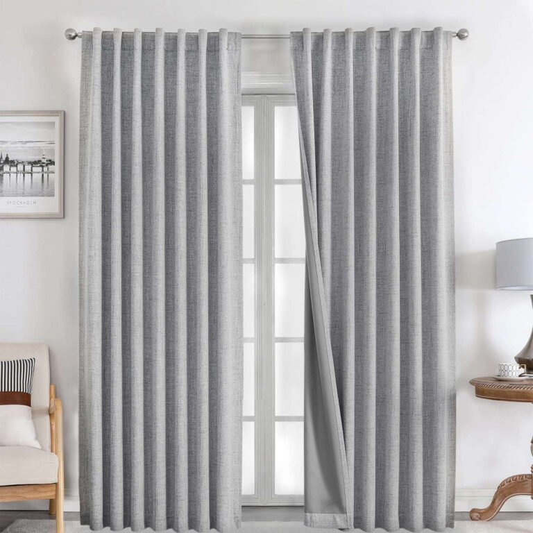 Joydeco 100% Blackout Curtains Light Grey Faux Linen Curtains for Living Room Bedroom