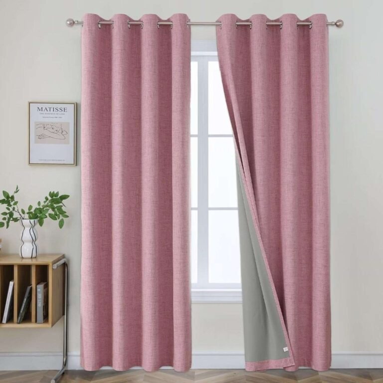 Joydeco 100% Blackout Curtains Pink Long 2 Panels Set Faux Linen 96 Inch Blackout — Room
