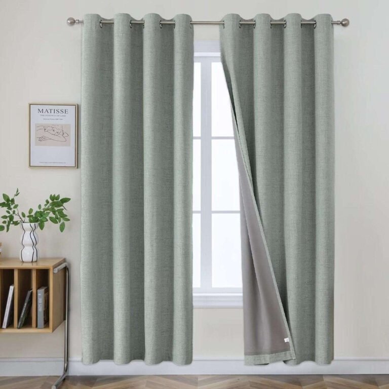 Joydeco 100% Blackout Curtains Sage Green Long 2 Panels Set Linen 96 Inch Blackout