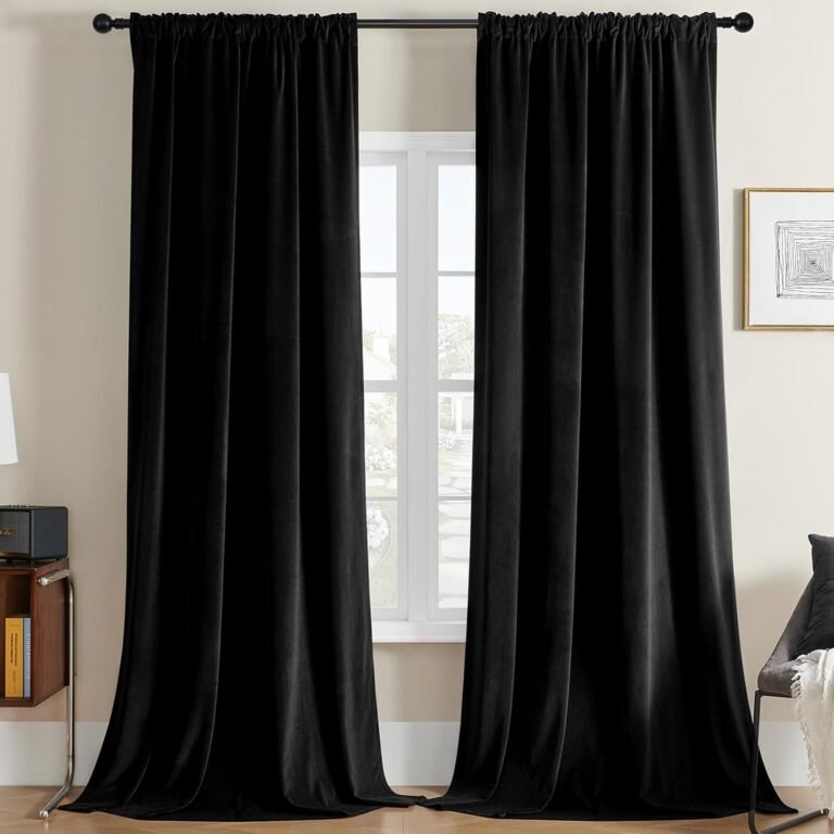 Joydeco Black Velvet Curtains 72 inch Length 2 Panels, Luxury Blackout Rod Pocket Thermal
