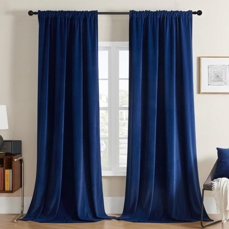 Joydeco Blue Velvet Curtains 120 inch Length 2 Panels Burg Set, Luxury Rod Pocket Thermal