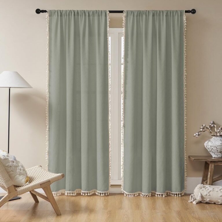 Joydeco Boho Grayish Linen Sheer Curtains – 2 Panel, Light Filtering, Farmhouse Style