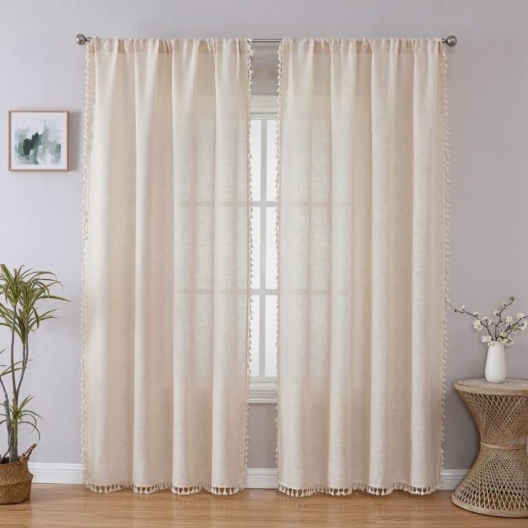 Joydeco Boho Linen Curtains – 2 Panel, Light Filtering, Farmhouse Style, Country Rustic