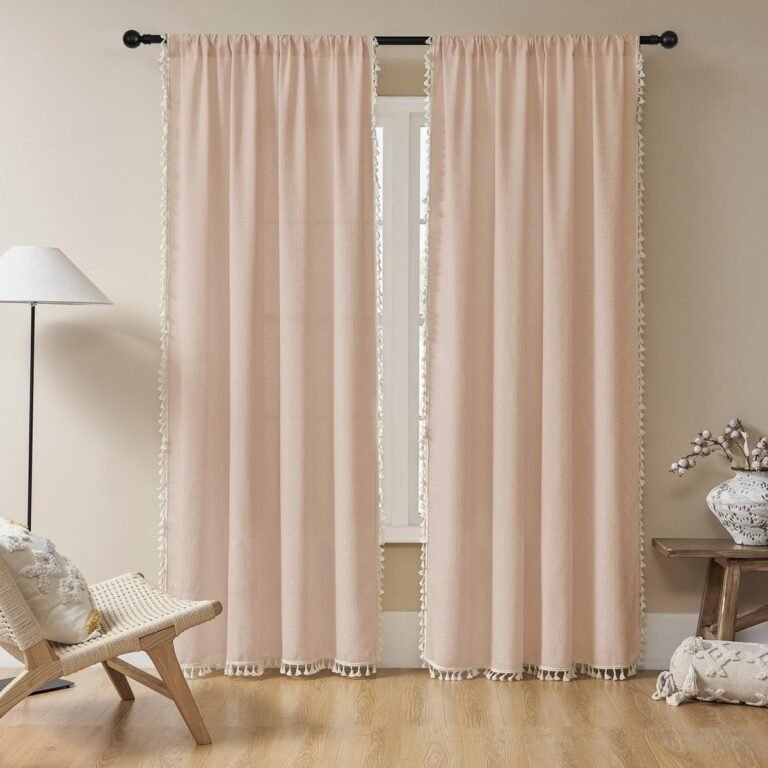 Joydeco Boho Pink Linen Sheer Curtains – 2 Panel, Light Filtering, Farmhouse Style