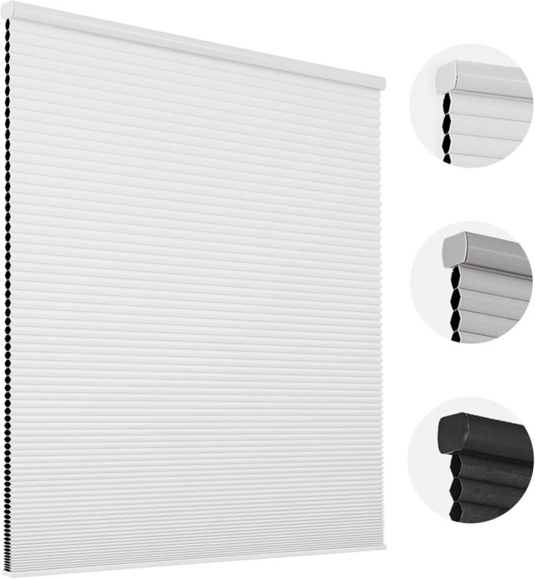Joydeco Cellular Shades Cordless, 35 Inch Wide Blackout Cellular Blinds for Windows — Waterproof Honeycomb White Window