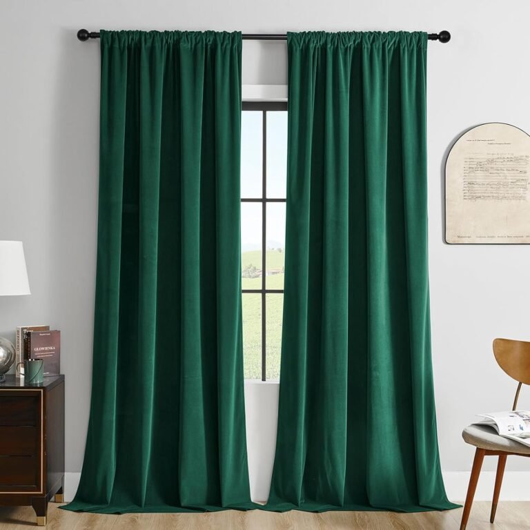 Joydeco Dark Green Velvet Curtains 96 inch Length 2 Panels Burg Set, Luxury Rod Pocket