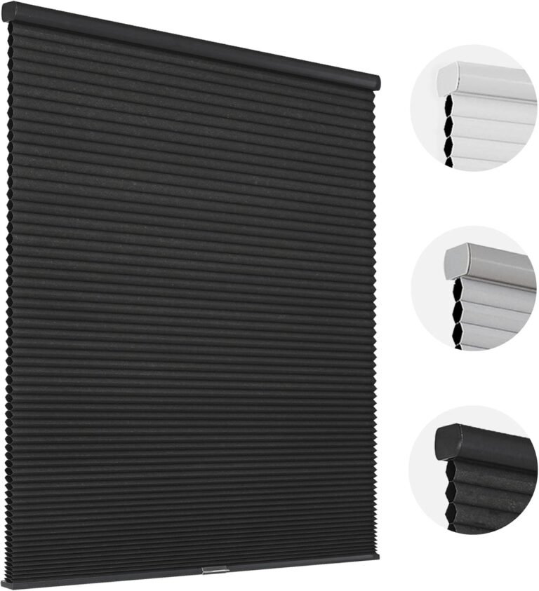 Joydeco Honeycomb Shades, Black Cordless Cellular Shades Blackout, Free-Stop Honeycomb