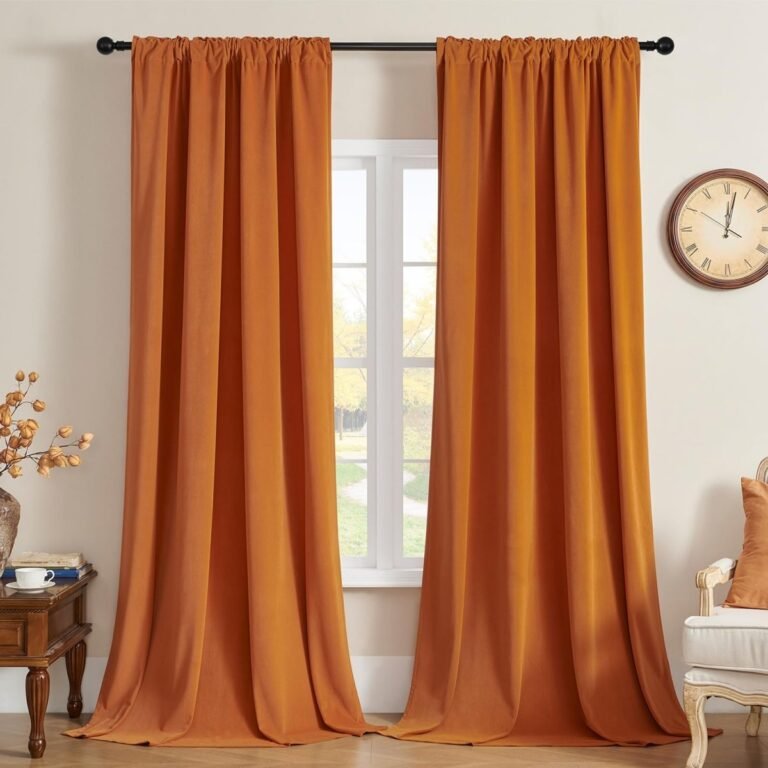 Joydeco Luxury Burnt Orange Velvet Blackout Curtains – 2 Panels, Thermal Insulated, Rod