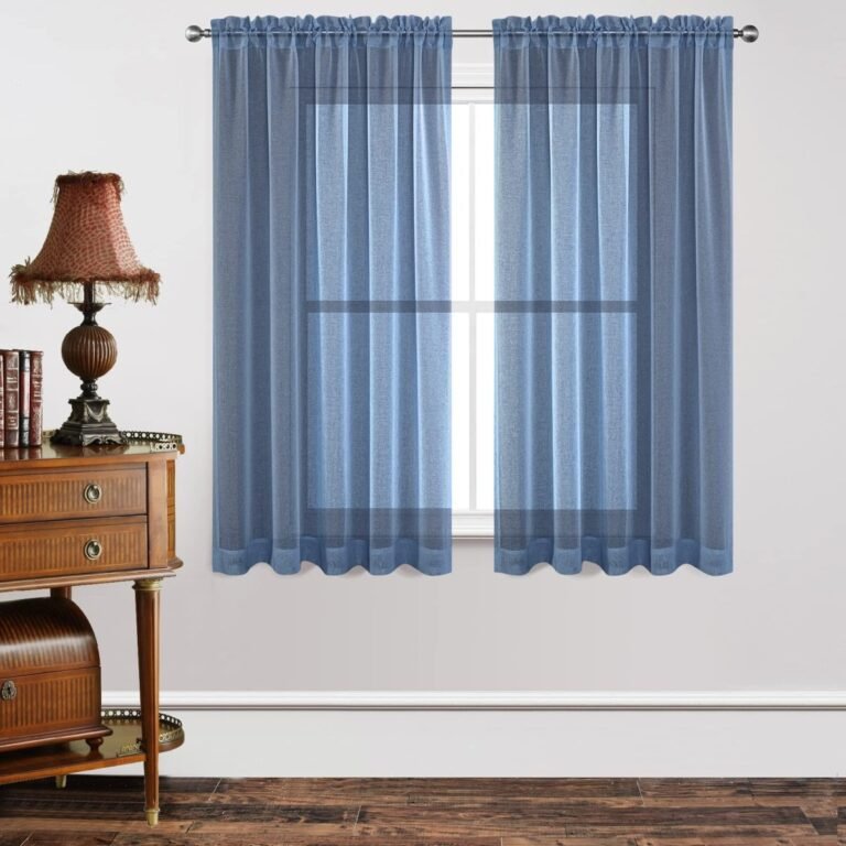 Joydeco Navy Blue Sheer Curtains – 2 Panels, Rod Pocket