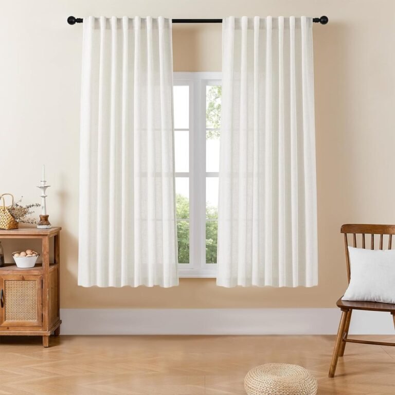 Joydeco Semi-Sheer Linen Curtains – 2 Panels, White Pinch Luxury Pleated Curtains & Drapes