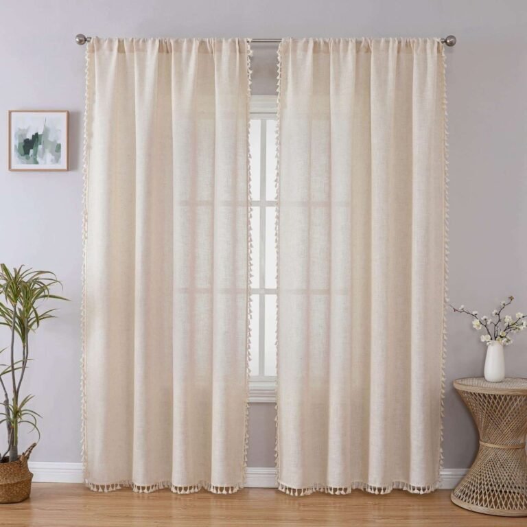 Joydeco Solid Beige Boho Curtains with Tassel Trim and Embroidery – 2 Drapes