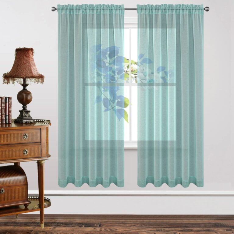 Joydeco Teal Blue Sheer Curtains – 2 Panels, Rod Pocket