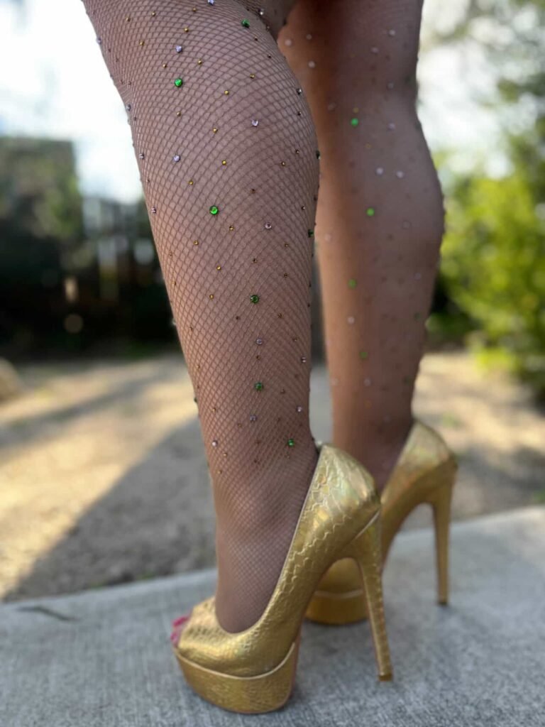 NEW! Tan Rhinestone Mardi Gras Thigh-Highs