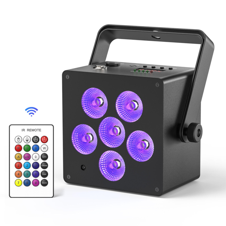 60W LED RGBWA+UV DMX Voice-Activated Rechargeable PAR Lamp – P72