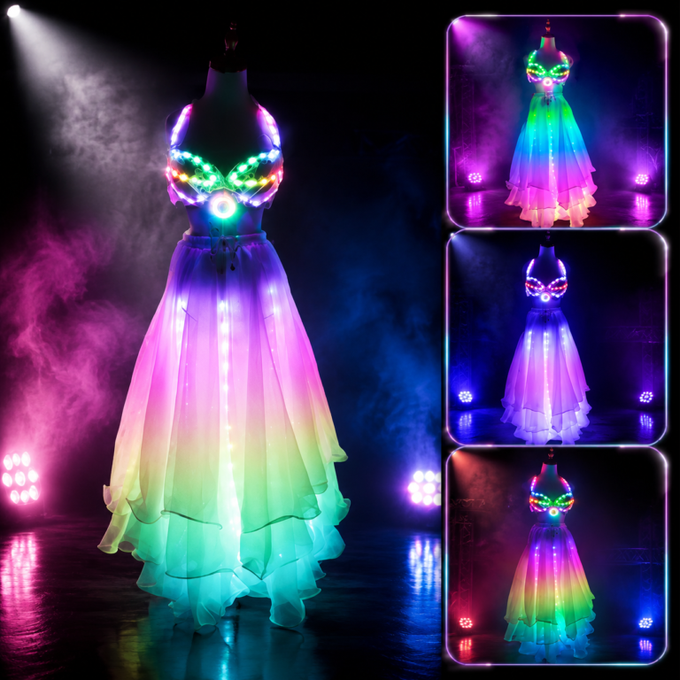 LED Color Lights Women Belly Dance Split Skirt Sexy-M40