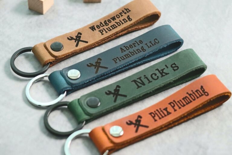 SLIM Business Logo Keychain, Custom Leather Keychain