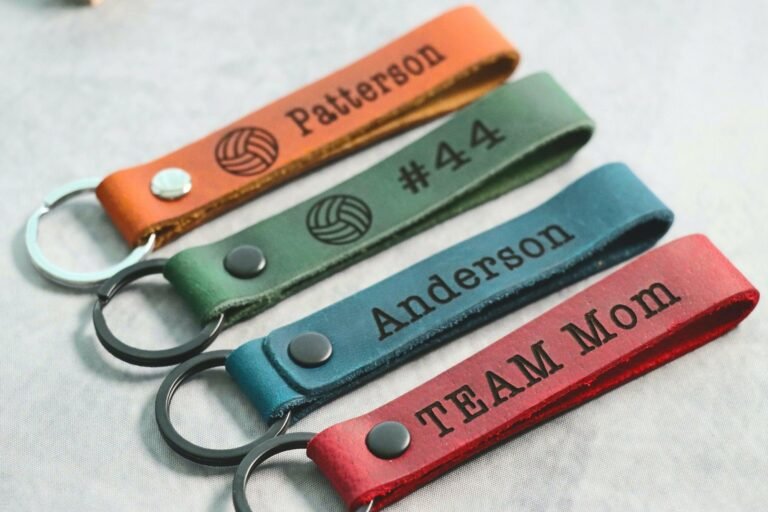 SLIM Personalized Volleyball Keychain, Backpack Tags, Leather Keychains, Kid’s Name Tags — Kids Sport Keyrings Charms Team Gift