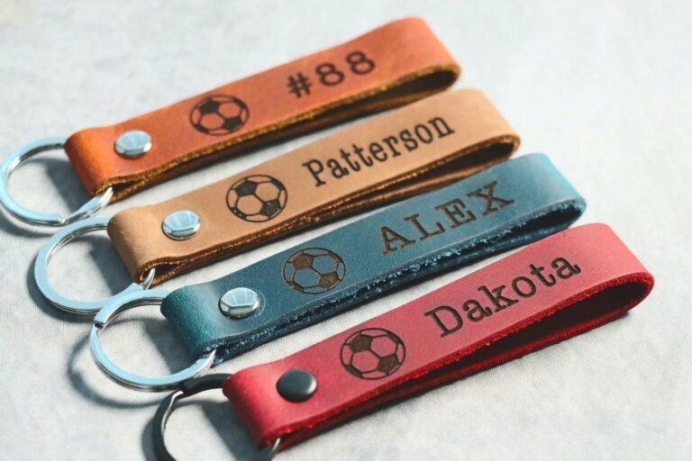 SLIM Soccer Ball Keychain, Personalized Sports Keychain, Team Gifts, Player Gifts, Soccer — Gift Leather
