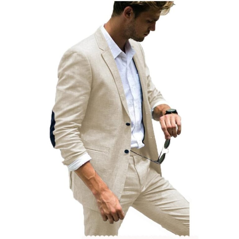Linen Suits for Men Wedding 2 Piece Slim Fit Casual Summer Grooms (Blazer+Pants)
