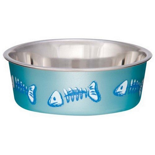 Loving Pets, Loving Pets Bella Designer Fish Skeleton Cat Dish, Metallic Ocean Blue, 1