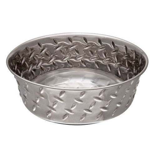 Loving Pets, Loving Pets Diamond Plate Bowls with Non Skid Bottom Dog Dish Bowl, Silver — 1 Each Pt