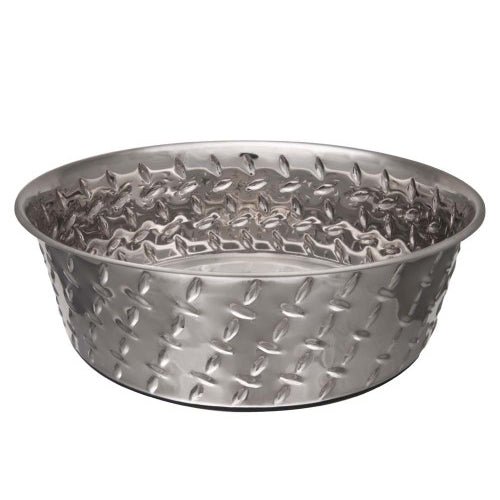 Loving Pets, Loving Pets Diamond Plate Bowls with Non Skid Bottom Dog Dish Bowl, Silver — 1 Each 2 Qt
