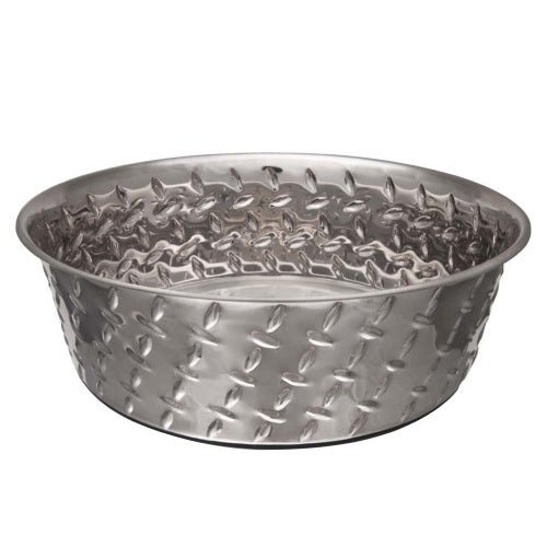 Loving Pets, Loving Pets Diamond Plate Bowls with Non Skid Bottom Dog Dish Bowl, Silver — 1 Each 5 Qt