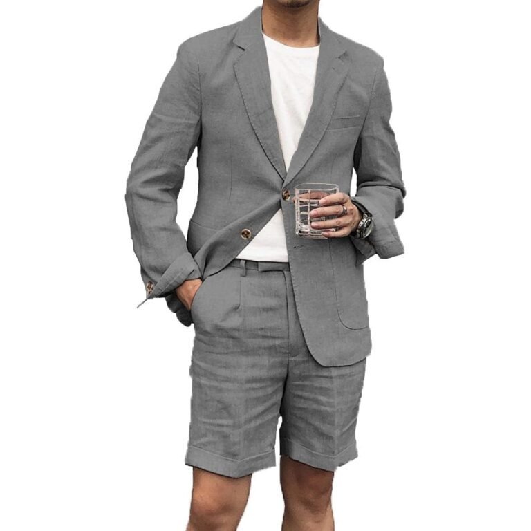 Men’s 2 Piece Linen Suit Casual Slim Fit Tuxedos Wedding Summer (Blazer+Pants)