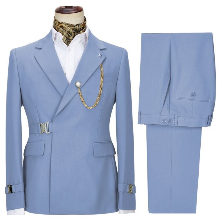Men’s 2 Piece Suit with Metal Clasp Slim Fit Suit Stylish Tuxedo Suit Set – 34R / Light