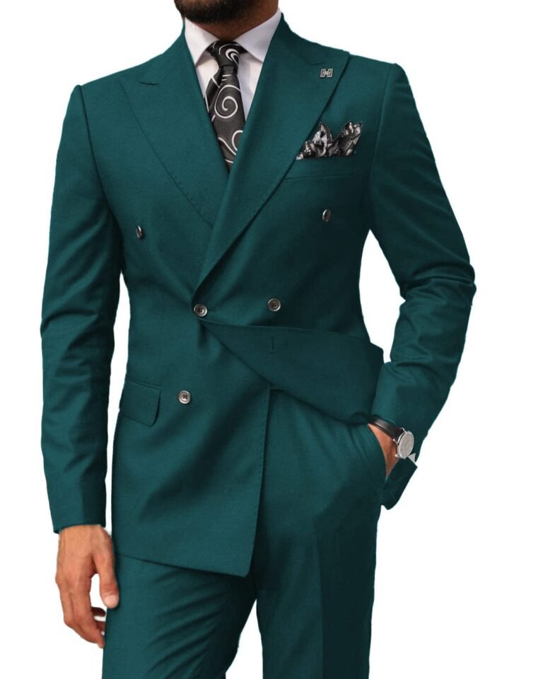 Men’s 2 pieces Suit Slim Fit Flat Double Breasted Peak Lapel Tuxedos(Blazer+Pants)