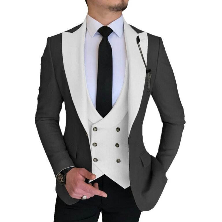 Mens 3 Piece Slim Fit Vest Solid Peak Lapel Tuxedo (Blazer + Vest + Pants)