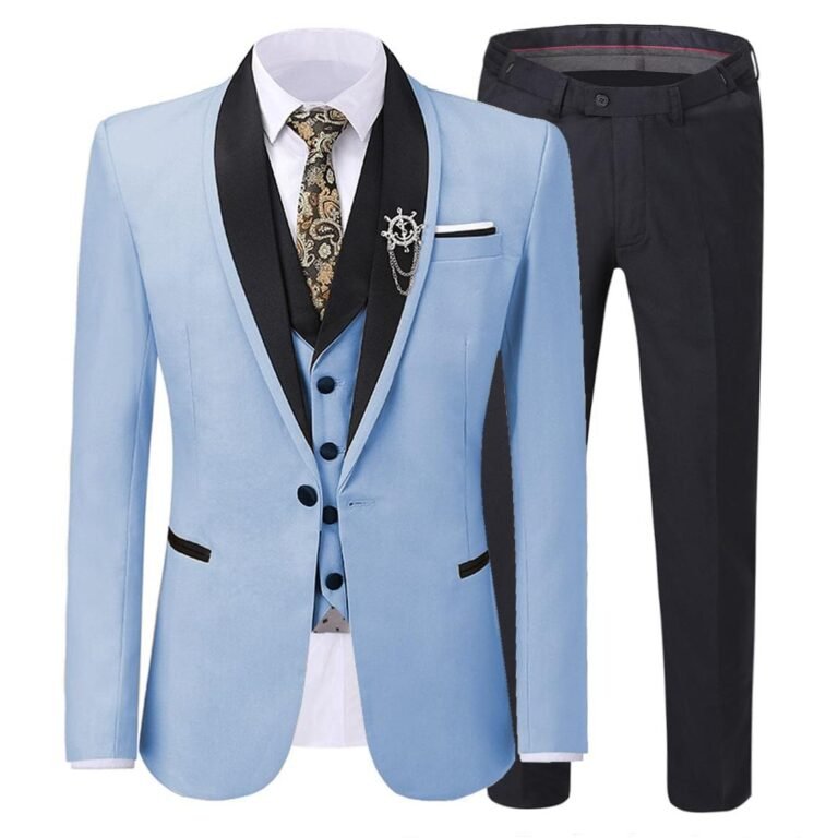 Men’s 3 Pieces Classic Flat Shawl Lapel Tuxedos For Wedding (Blazer+vest+Pants)
