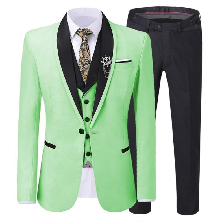 Men’s 3 Pieces Formal Suit Flat Notch Lapel Tuxedos (Blazer+vest+Pants)