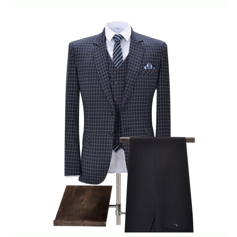 Mens 3 Pieces Houndstooth Regular Fit Formal Notch Lapel