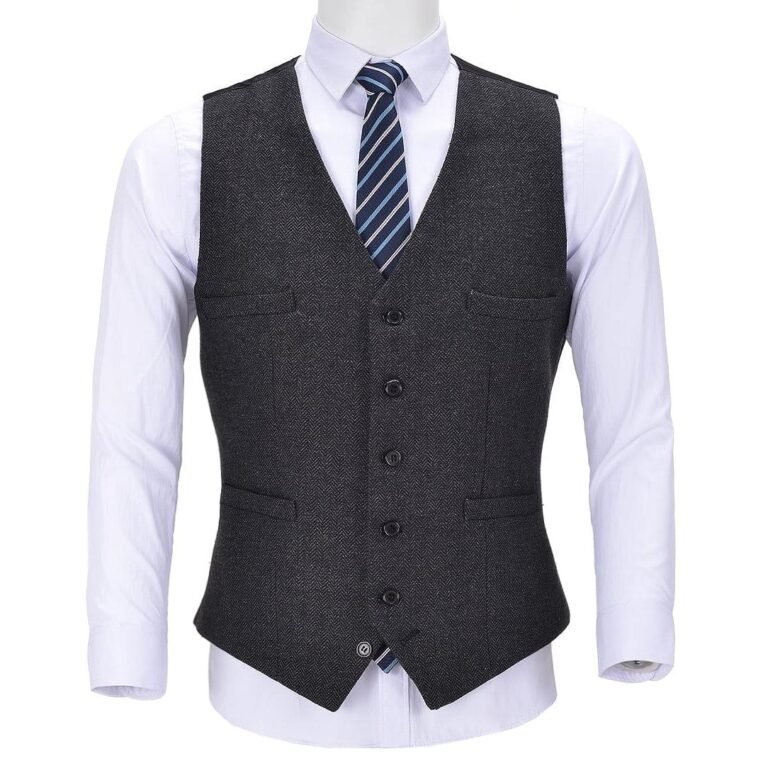 Men’s Business Suit Vest V Neck Herringbone Dress Waistcoat – XS / Black