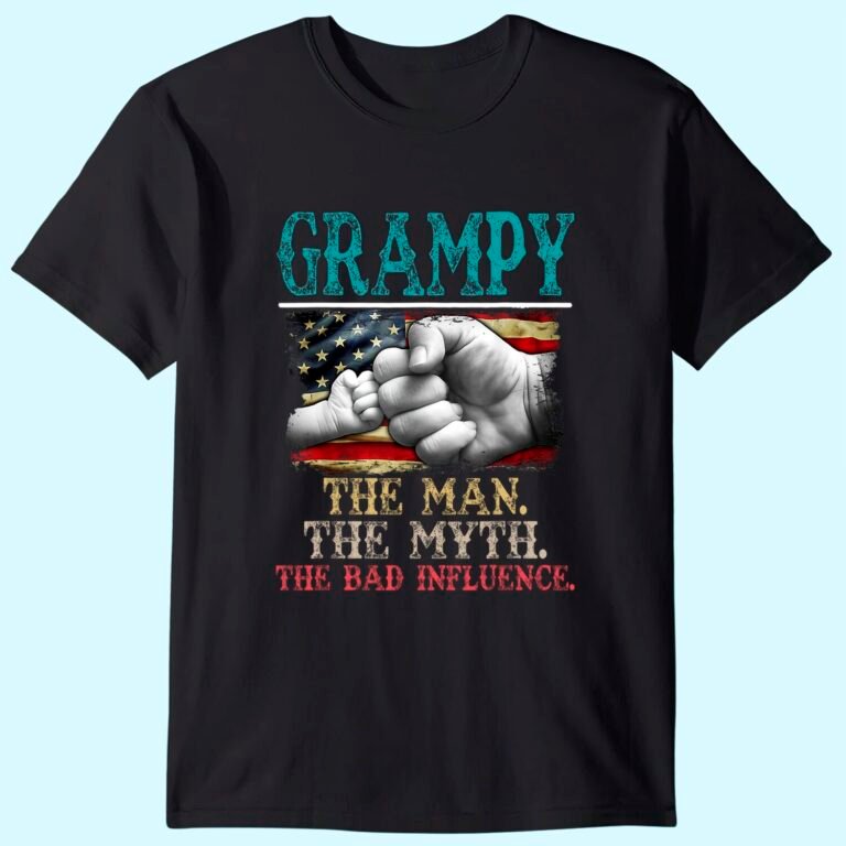 Mens Grampy The Man The Myth The Bad Influence American Flag T-shirt