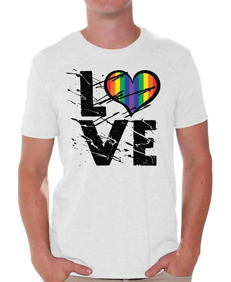 Men’s Love T Shirts Tops Gay Pride T Shirts Tops Rainbow Heart Love