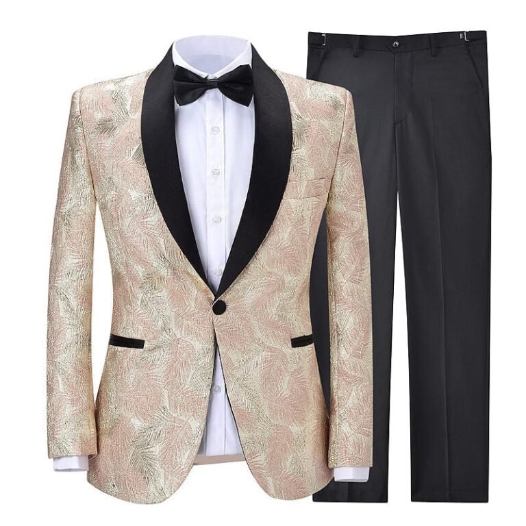 Men’s Modern Patterned Fit 2 Piece Business Suit (Blazer+Pants) – 34R / Champagne