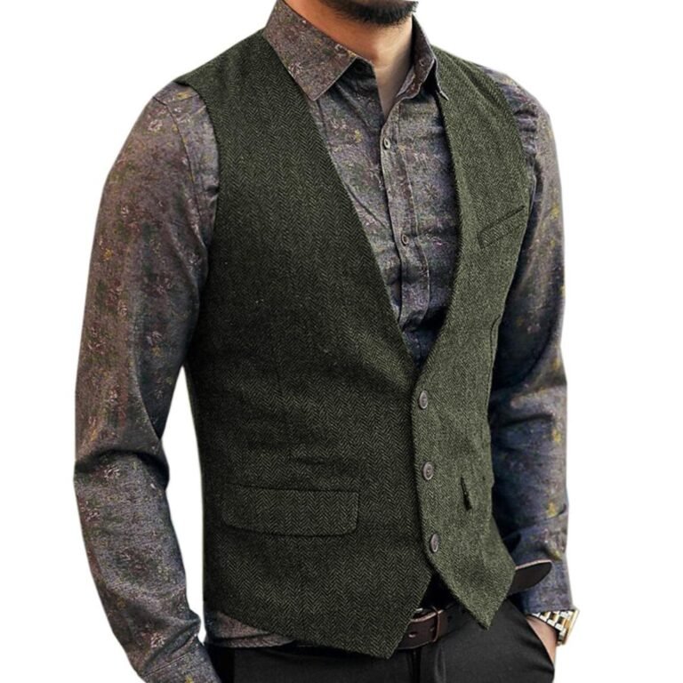 Men’s Slim Fit V Neck Herringbone Waistcoat
