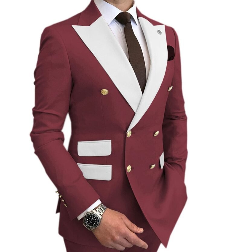 Men’s Suit Casual Double Breasted 2 Piece Business Wedding (Blazer+Pants)