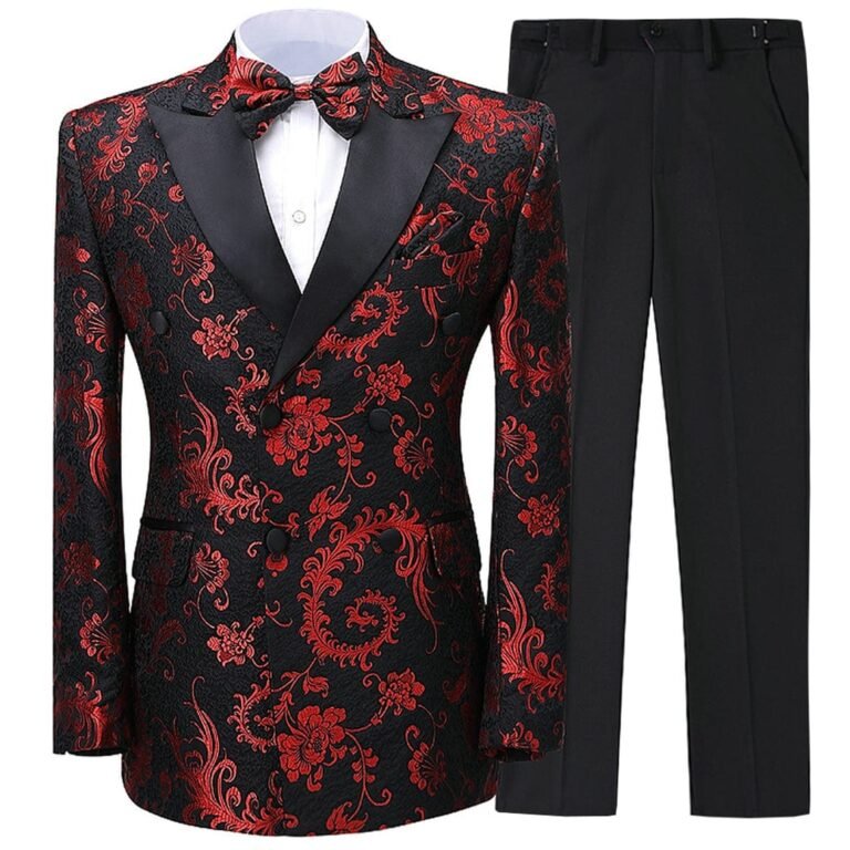 Men’s Suit Double Breasted Patterned Peak lapel 2 Piece Business Tuxedos (Blazer+Pants)