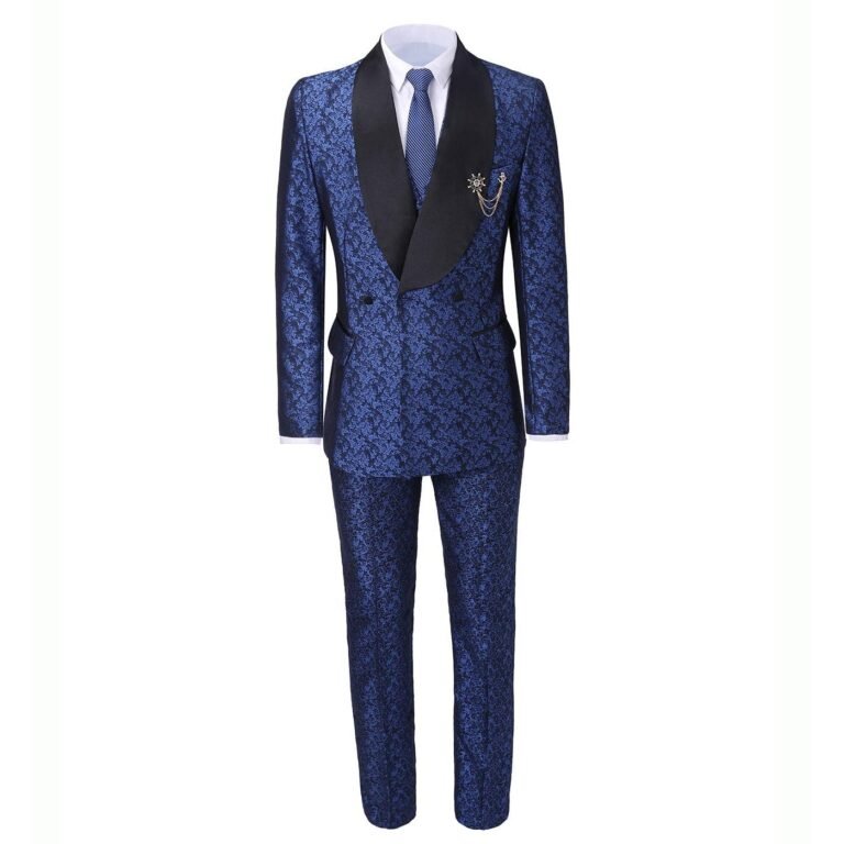 Men’s Suit Double Breasted Slim Fit 3 Pieces Business Tuxedos (Blazer+Pants)