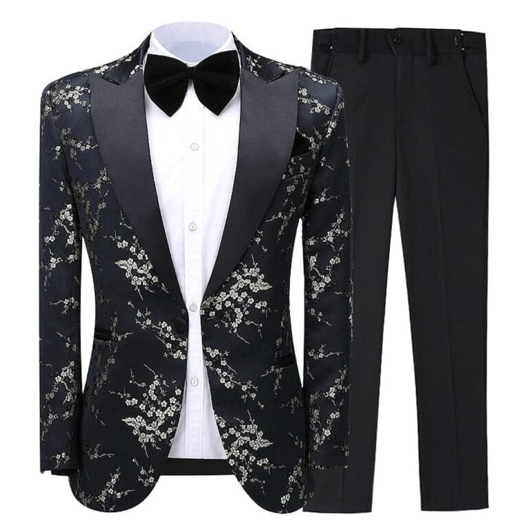 Men’s Suit Formal Slim Fit 2 Piece Patterned Tuxedos (Blazer+Pants)