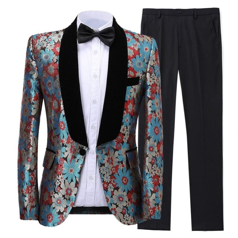 Men’s Suit Patterned Formal 2 Piece Business Tuxedos (Blazer+Pants) – 34R / Red