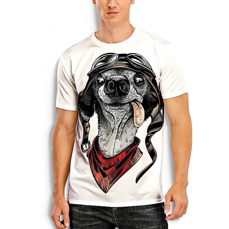 Men’s Tees T-shirt 3d Dog Graphic Prints Animal Short Sleeve Daily Tops Basic Casual White