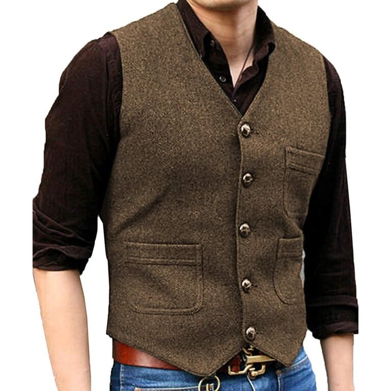 Men’s Tweed Herringbone Vintage V Neck Waistcoat