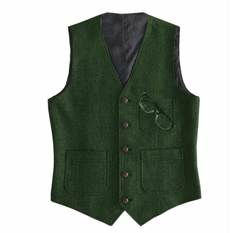 Men’s Tweed Herringbone Vintage V Neck Waistcoat – XS / Green